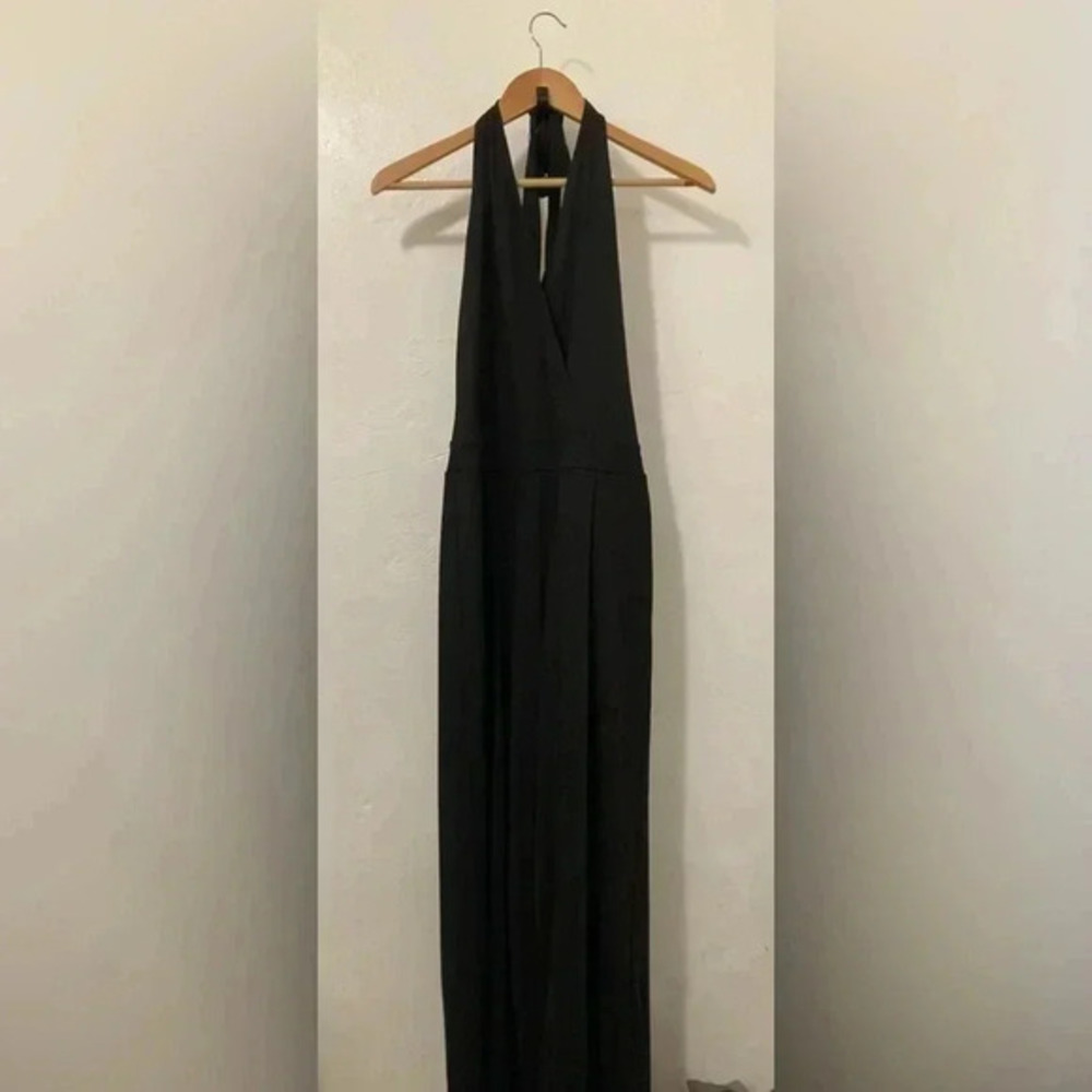 GUESS Pull-On V-Neck Jumpsuit Wide Leg‎ Neck Tie BLACK Women's S